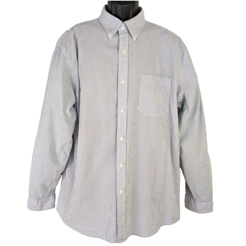 LL Bean Traditional Fit Mens LG Blue White Seersucker Button Down Shirt